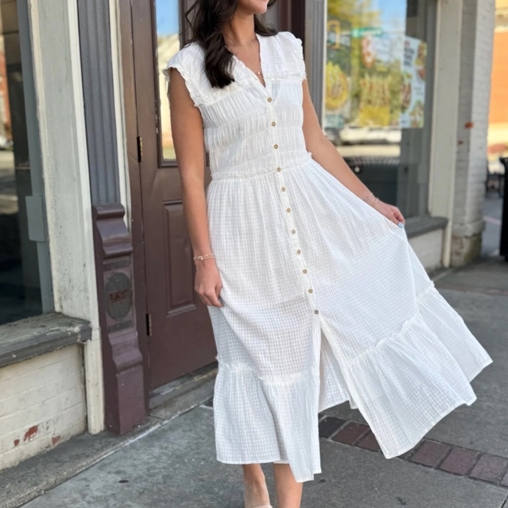 FREE PEOPLE desert dazed sleeveless cotton midi dress in clean ivory, SIZE SMALL